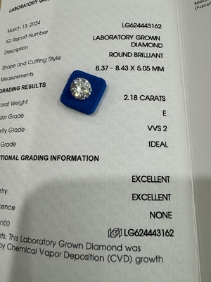 خرید 2.18CT E VVS1 ID EX CVD الماس مصنوعی گرد برش درخشان online manufacture
