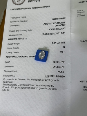 خرید 3.37ct مصنوع الماس بیضوی طلایی برش CVD G VS1 2EX N IGI LG6169427133 online manufacture