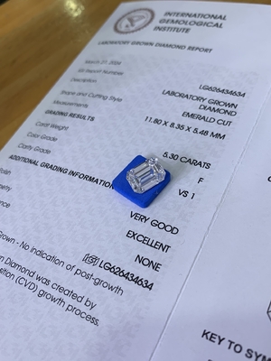 خرید 5.3ct الماس آزمايشگاهي مرد ساخته شده زمرد برش الماس VS1 وضوح F رنگ online manufacture