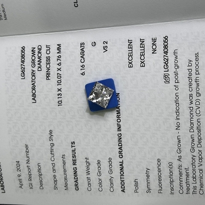 خرید 6.16 کارات G VS2 2EX CVD Princess Cut Lab ساخته شده الماس IGI گواهی شده online manufacture