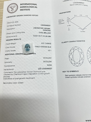 خرید آبی 4.01ct VS1 CVD آزمایشگاهی الماس ساخته شده الماس مصنوعی برای ساخت جواهرات online manufacture