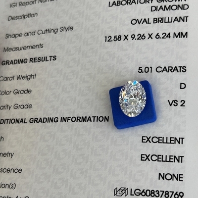خرید 5.01ct الماس های ساخته شده توسط انسان قطعه بیضی CVD D VS2 2EX N الماس های آزمایشگاهی IGI online manufacture