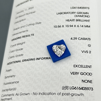 خرید 4.29ct لابراتوار رشد الماس قلب برش CVD G رنگ VVS2 2EX N IGI online manufacture