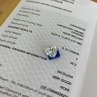 خرید 5.12ct لابراتوار قلب الماس های بزرگ شده CVD F VS2 2EX N IGI LG566326236 online manufacture