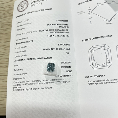 خرید VS1 6.47ct آزمایشگاه ساخته شده الماس آبی شکل تابش HPHT الماس آزمایشگاهی فانتزی آبی شدید online manufacture
