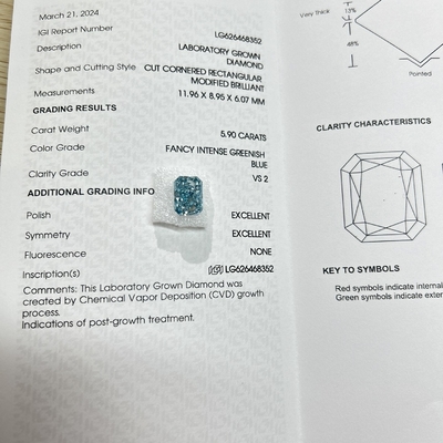 خرید لابراتوار بزرگ شده شعله دار برش الماس لابراتوار ساخته شده فانتزی شدید آبی سبز 5.9ct VS2 online manufacture
