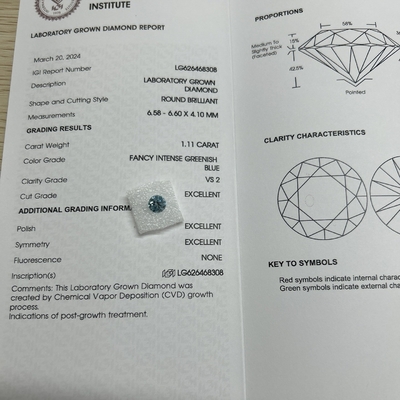خرید کارات 1.11ct وضوح VS2 آزمایشگاهی شکل گرد الماس آبی ایجاد شده online manufacture