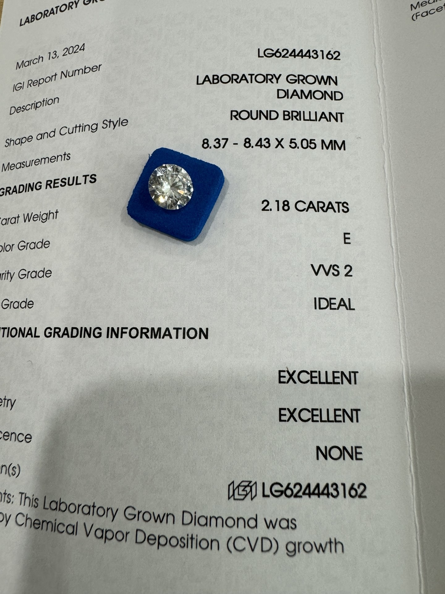 CVD Round Lab Grown Diamond