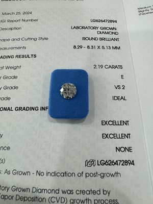 2.19 کارات E VS2 3EX CVD آزمایشگاهی رشد الماس شکل گرد