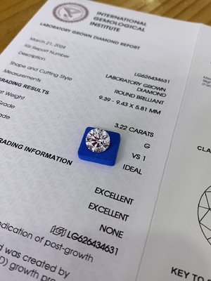 3.23CT G VS1 3EX الماس های ساخته شده آزمایشگاه CVD گواهینامه IGI LG626434631