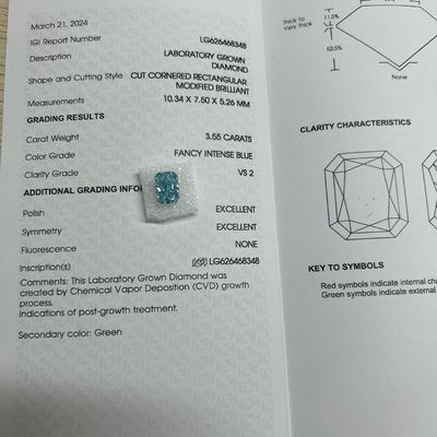 3.55ct VS2 الماس آبی مصنوعی الماس های آزمایشگاهی رشد کرده HPHT فانتزی آبی