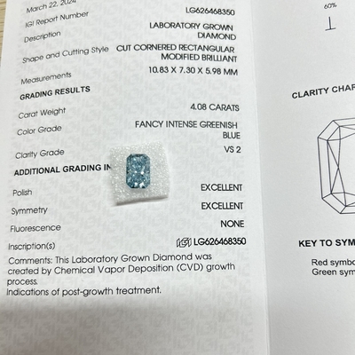 4.08ct لابراتوار آبی الماس شعله دار برش CVD فانتزی آبی سبز VS1 2EX N IGI